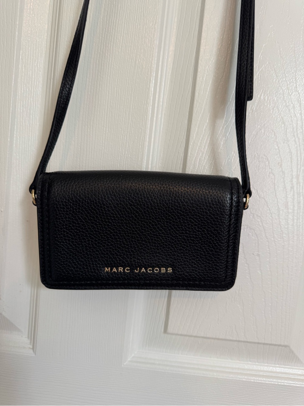 Marc Jacobs Black Pebbled Leather Mini Crossbody w/Gold Logo